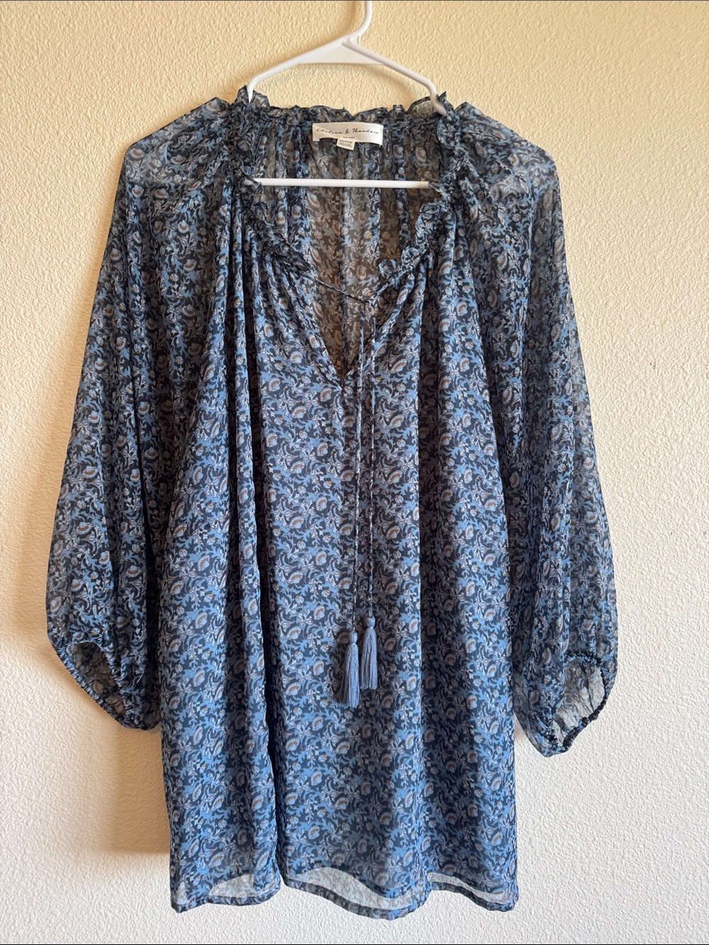 Joie Blue Floral Sheer Peasant Tunic